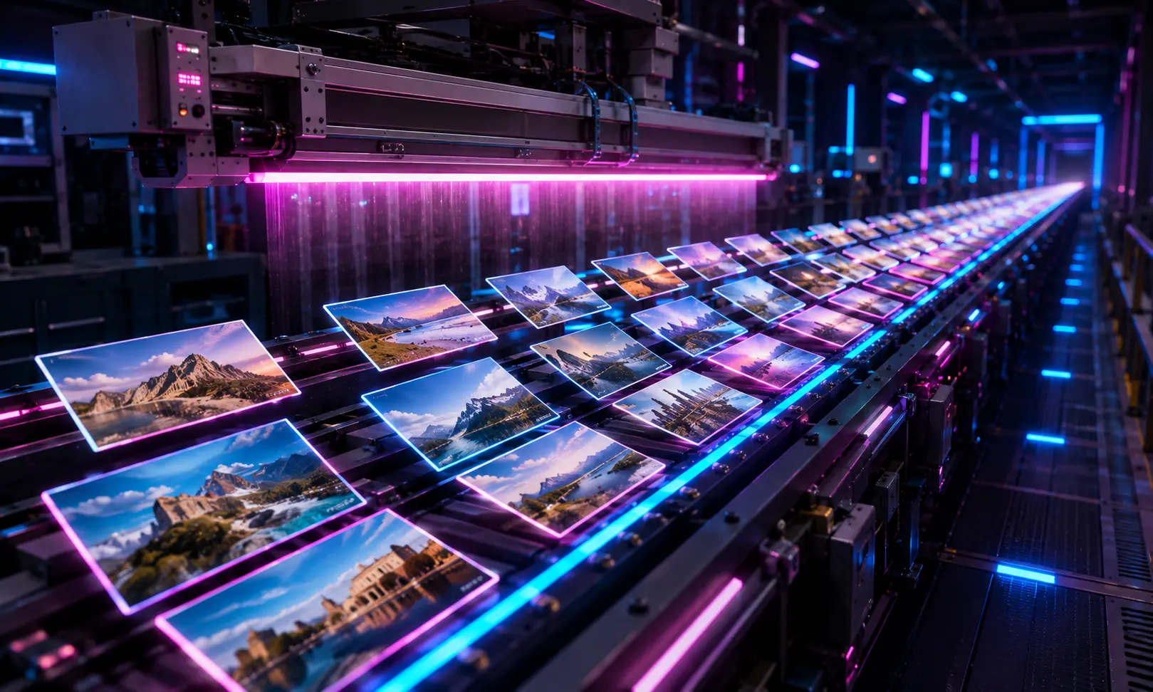 Visual metaphor showing multiple images being processed simultaneously through a streamlined workflow